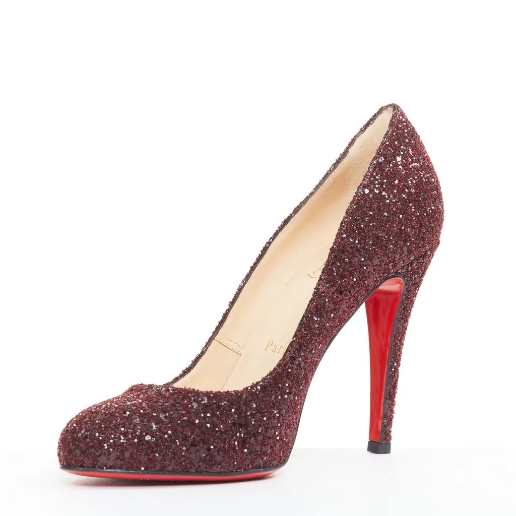 Christian Louboutin Ron Ron 100 Glitter Burgundy Leather Very good - Model View