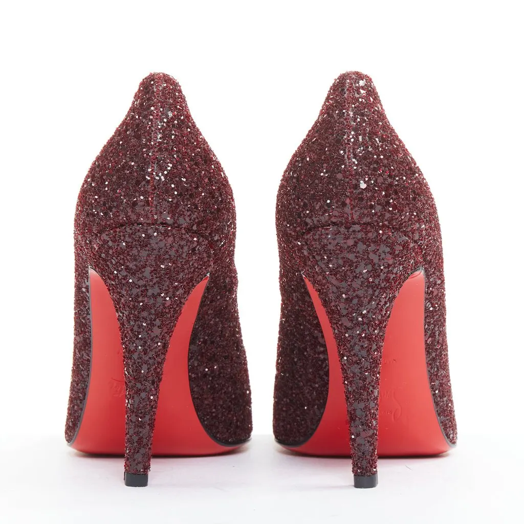 Christian Louboutin Ron Ron 100 Glitter Burgundy Leather Very good - Box View