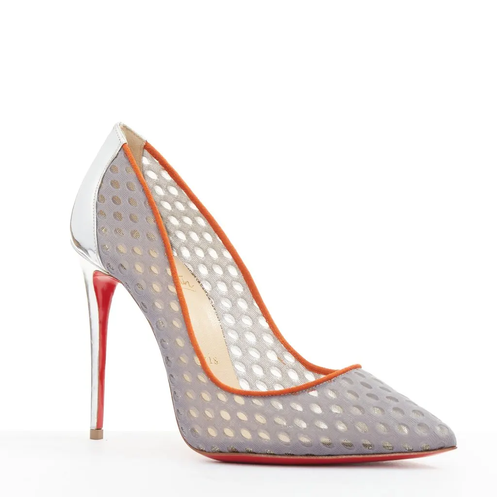 Christian Louboutin Follies Resille 100 Tis Alveo Pierre Grey Leather Good - Back View