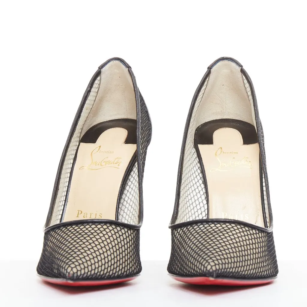 Christian Louboutin Follies Resille 100 Fishnet Pailette Black Leather Good - Inside View