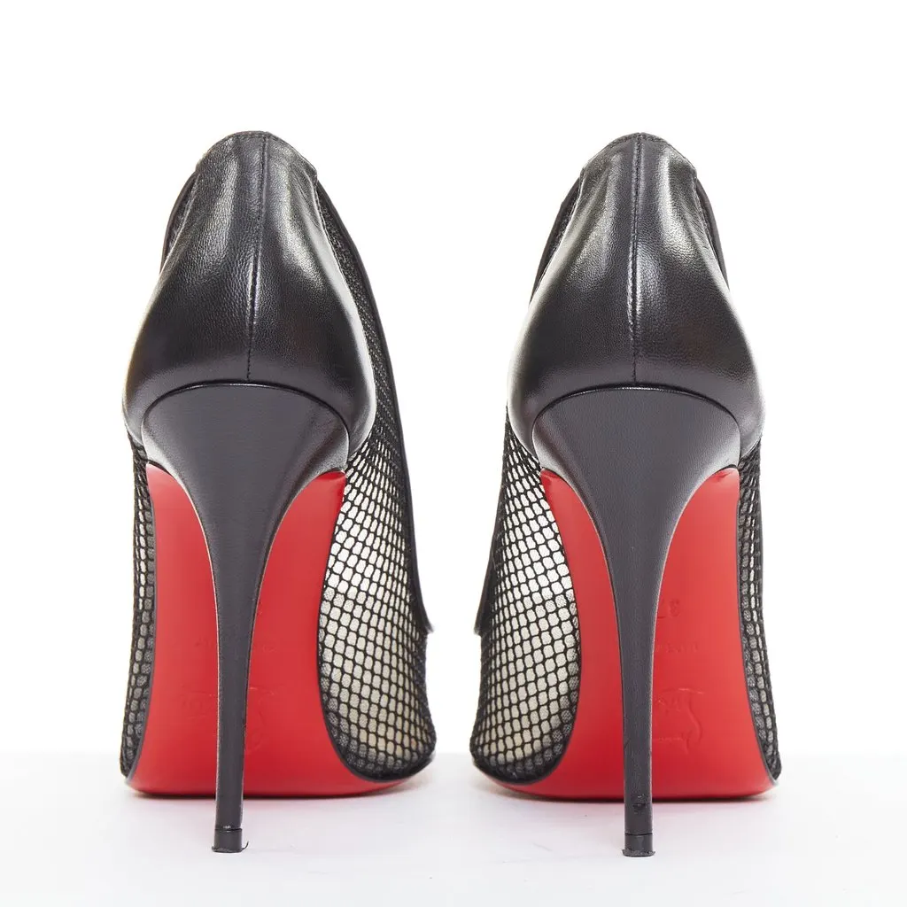 Christian Louboutin Follies Resille 100 Fishnet Pailette Black Leather Good - Box View