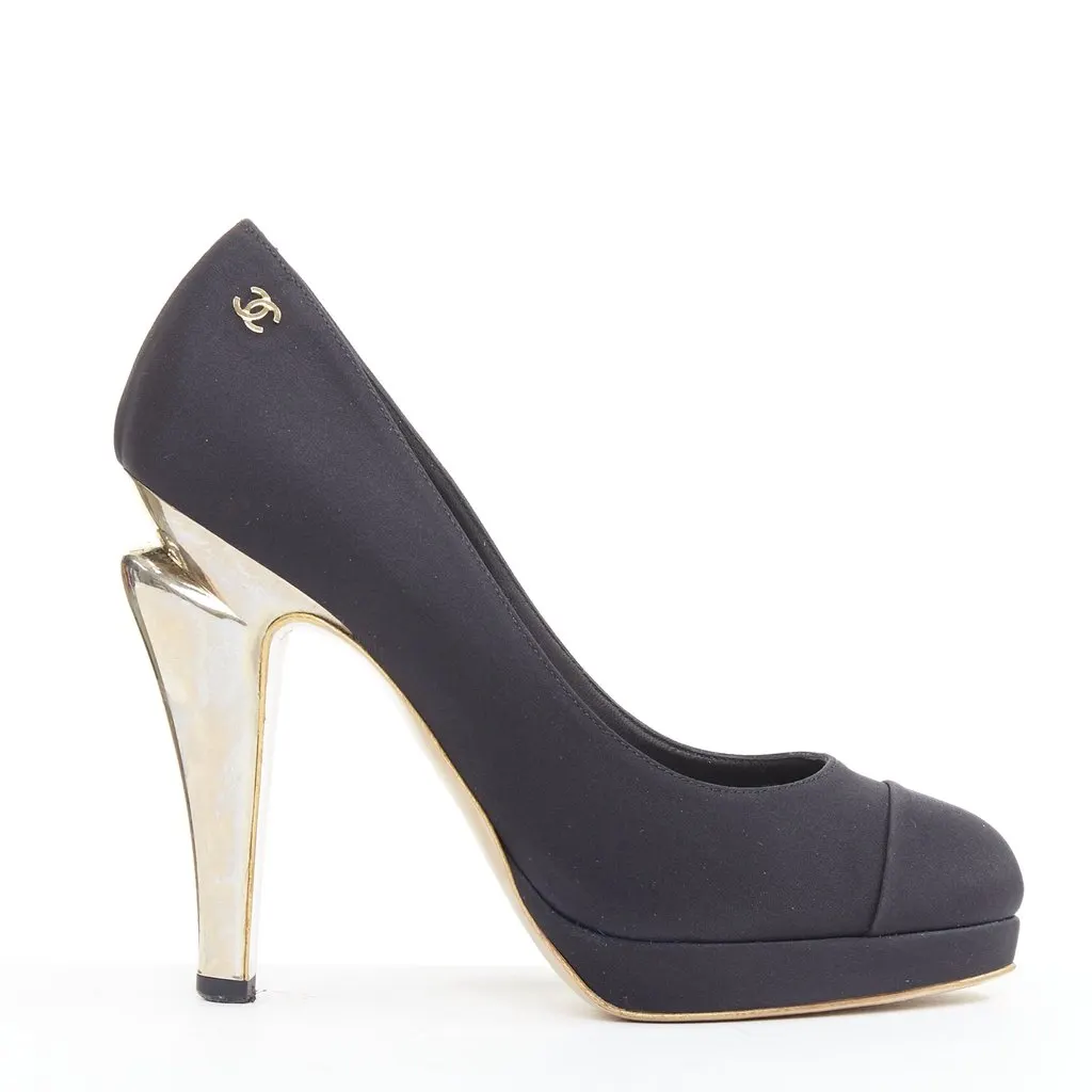 Chanel Black Silk Heels Black Silk Good - Front View