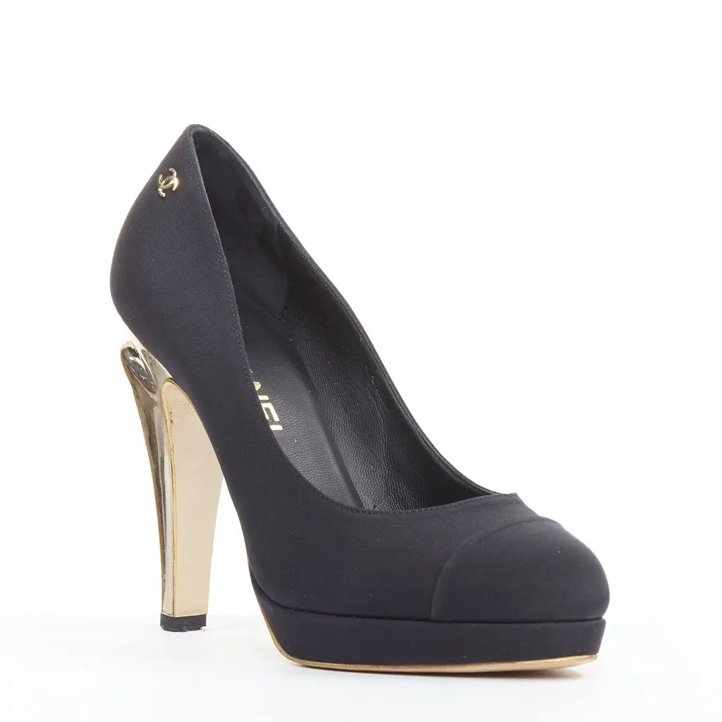 Chanel Black Silk Heels Black Silk Good - Back View