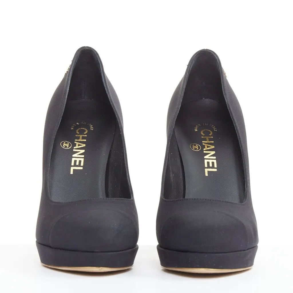 Chanel Black Silk Heels Black Silk Good - Inside View