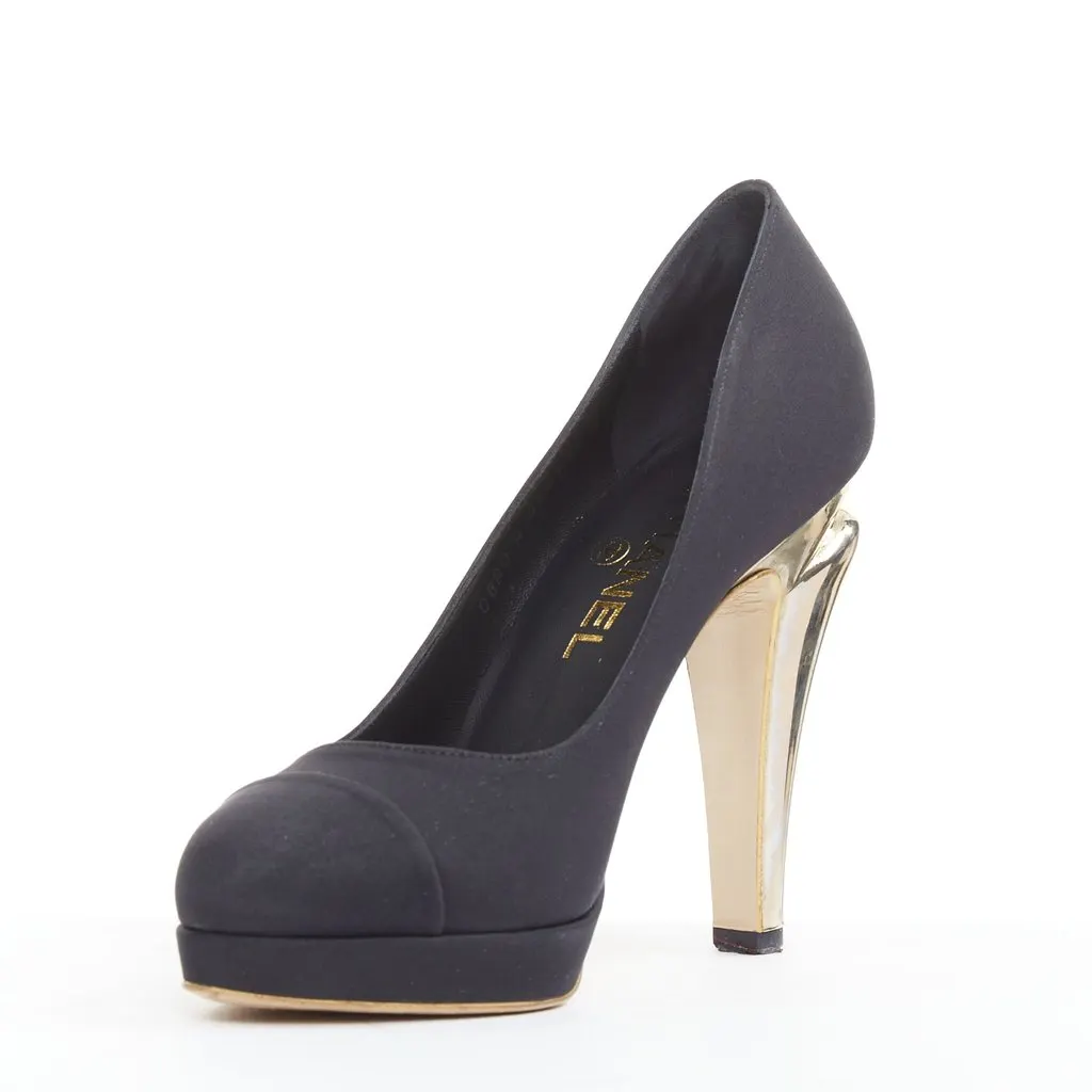 Chanel Black Silk Heels Black Silk Good - Model View