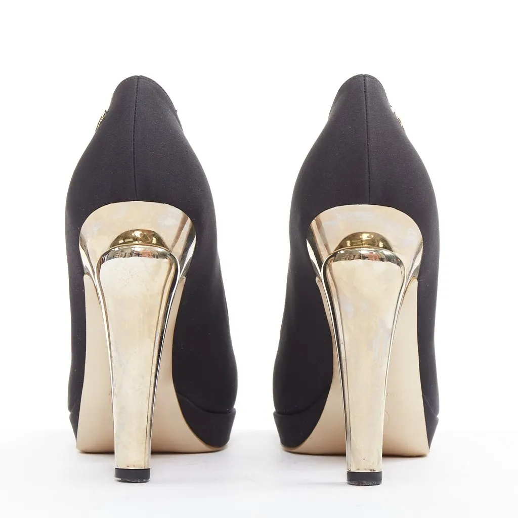 Chanel Black Silk Heels Black Silk Good - Box View