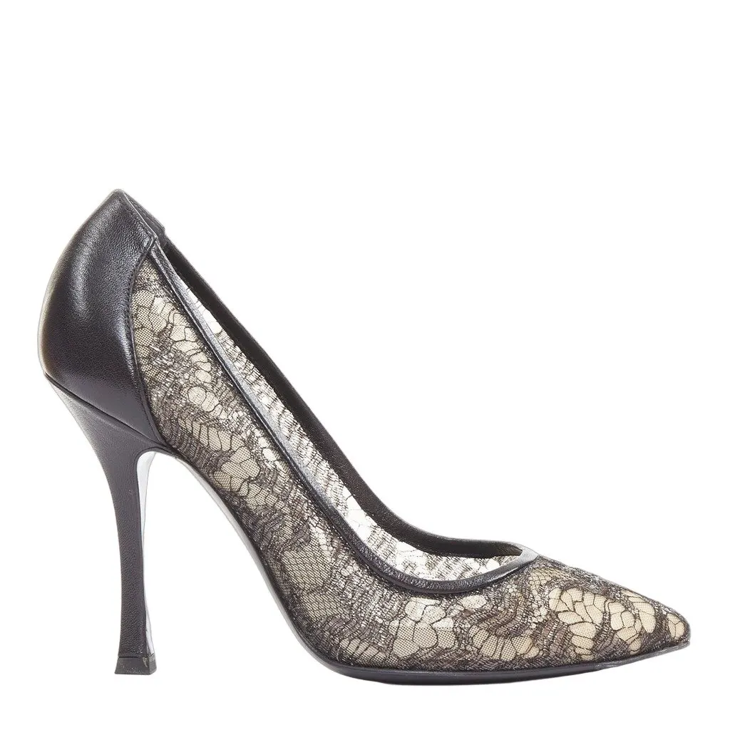Sergio Rossi Black Leather Heels Black Leather Very good - Front View