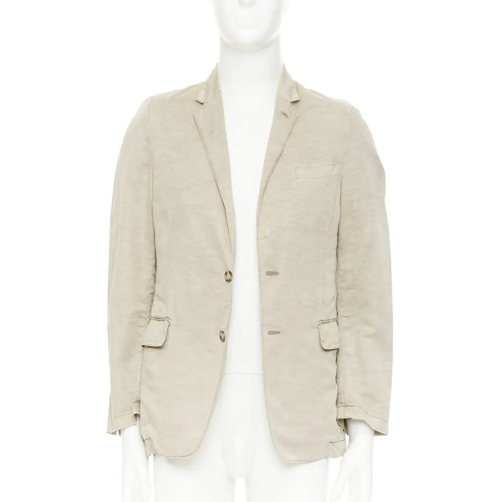 Prada Beige Linen Jacket Beige Linen Good - Front View