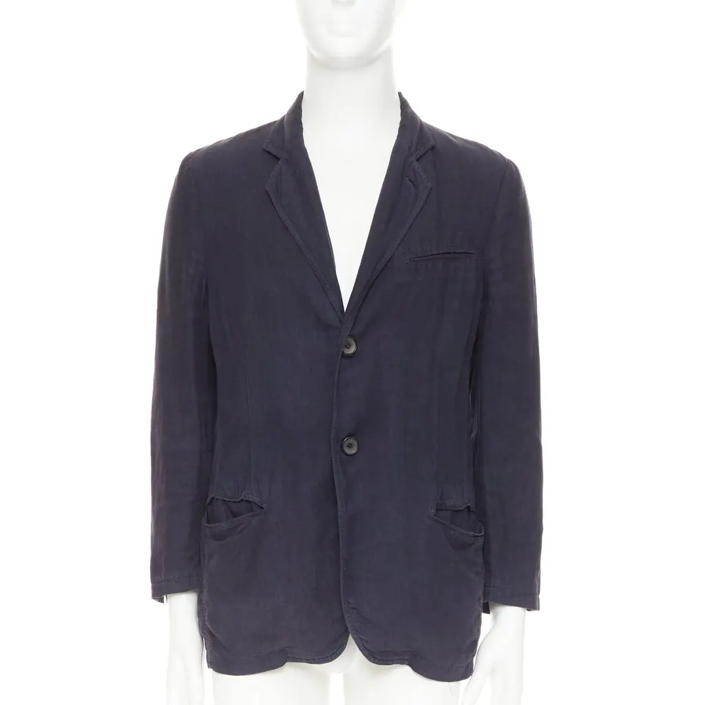 Giorgio Armani Navy Linen Jacket Navy Linen Fair - Front View