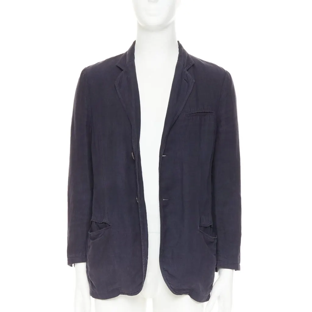 Giorgio Armani Navy Linen Jacket Navy Linen Fair - Inside View