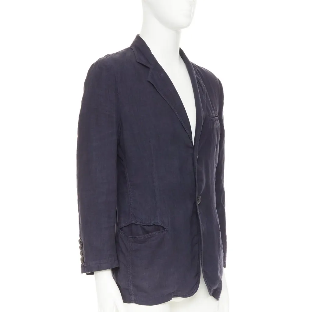 Giorgio Armani Navy Linen Jacket Navy Linen Fair - Model View