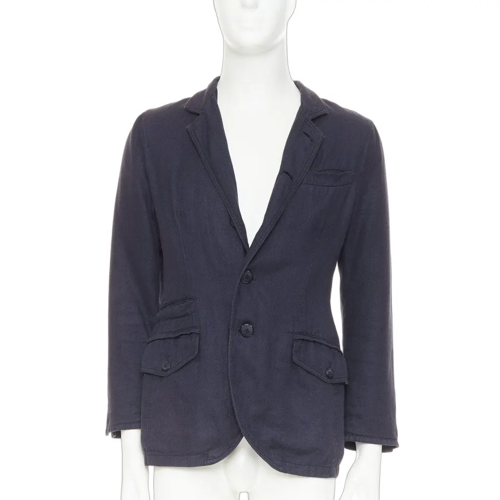 Giorgio Armani Navy Linen Jacket Navy Linen Fair - Front View
