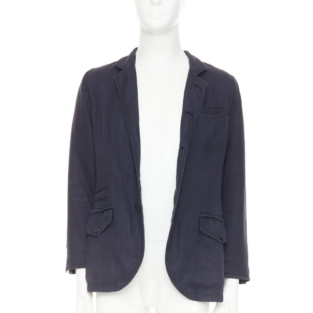 Giorgio Armani Navy Linen Jacket Navy Linen Fair - Inside View
