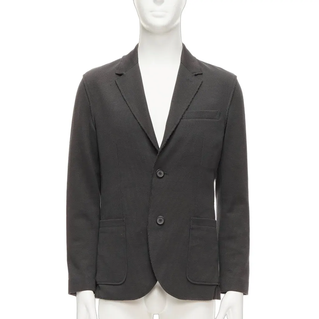 Lanvin Grey Frayed Edge Blazer Grey Cotton Fair - Front View