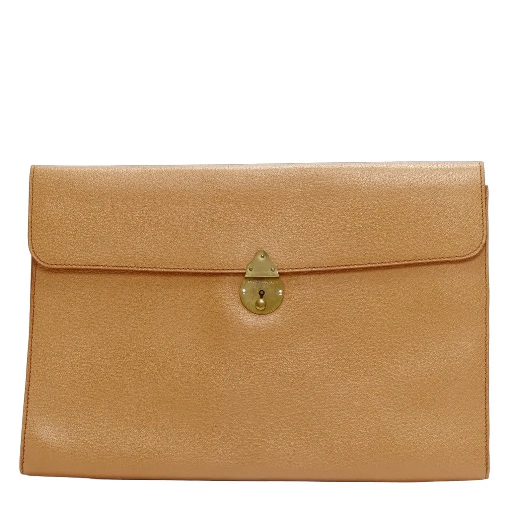 Ralph Lauren Smooth Leather Portfolio Clutch Brown Leather Fair - Front View