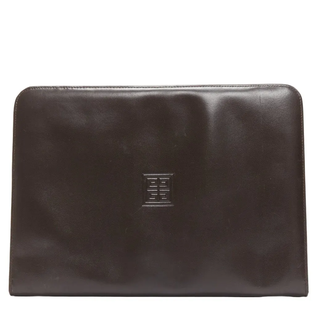 Givenchy Scaled Leather Zip Pouch Brown Leather Fair - Front View