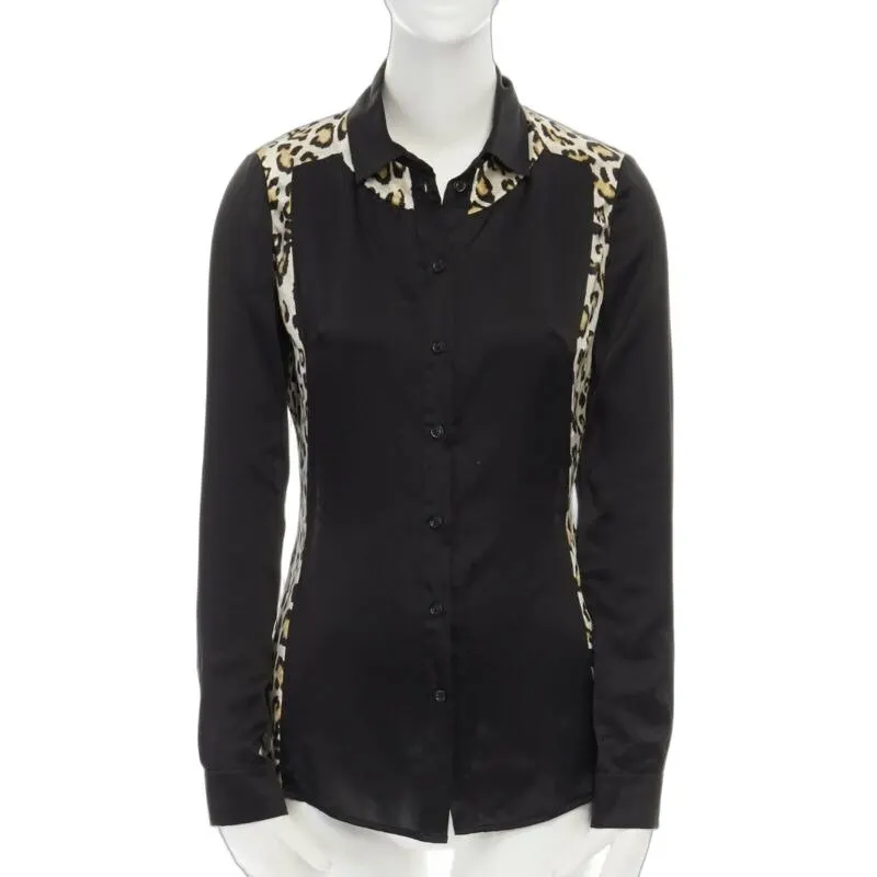 Just Cavalli Leopard Button Shirt Black Silk Very good - Front View