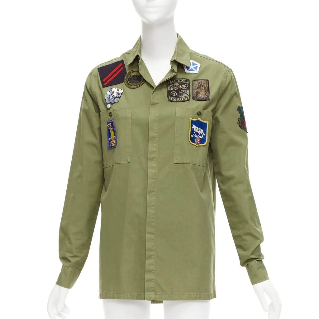 MR & MRS ITALY Military Safari Shirt Green Cotton Very good - Front View