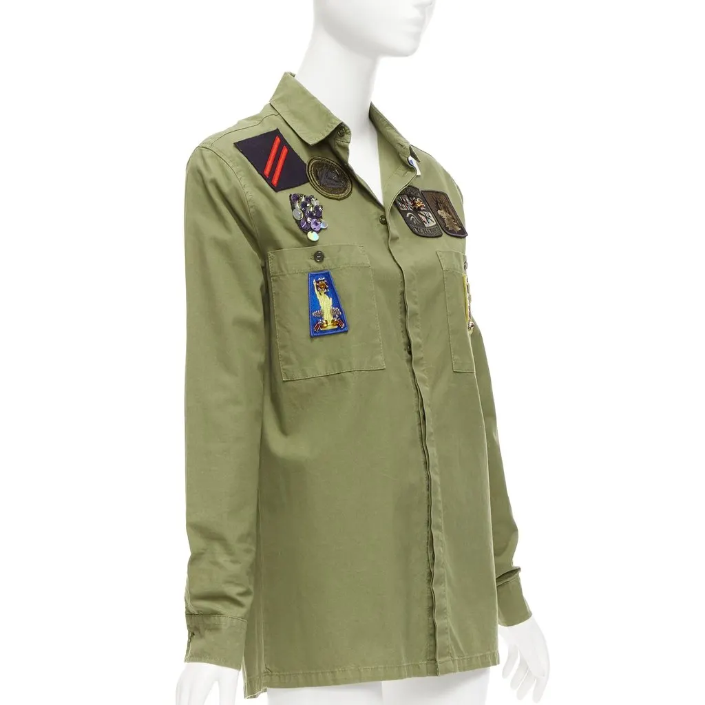 MR & MRS ITALY Military Safari Shirt Green Cotton Very good - Inside View