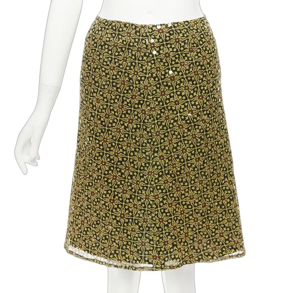 Versus Sequins Knee Skirt Yellow Silk Never worn - Front View