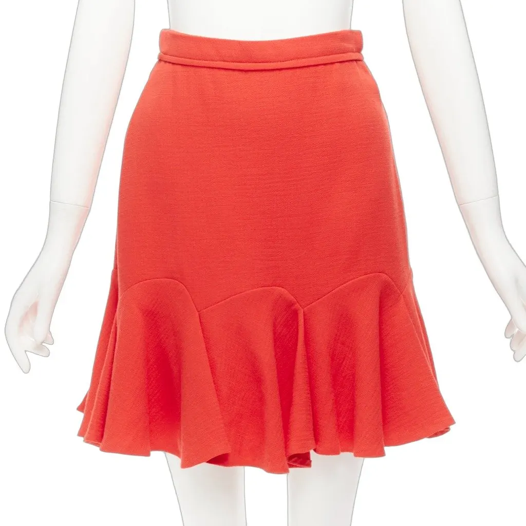 Carven Frill Mini Skirt Orange Viscose Never worn - Front View