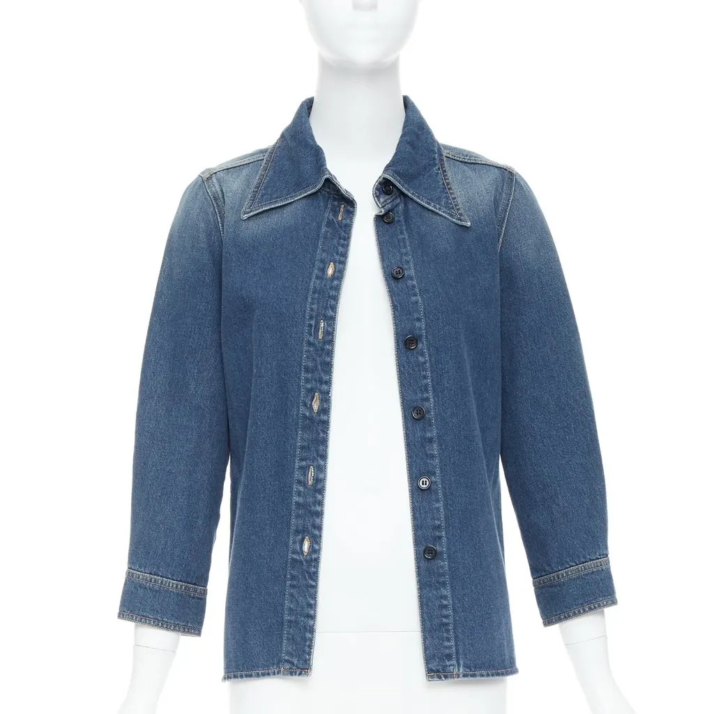 Chloé Blue Cropped Denim Shirt Blue Cotton Never worn - Front View