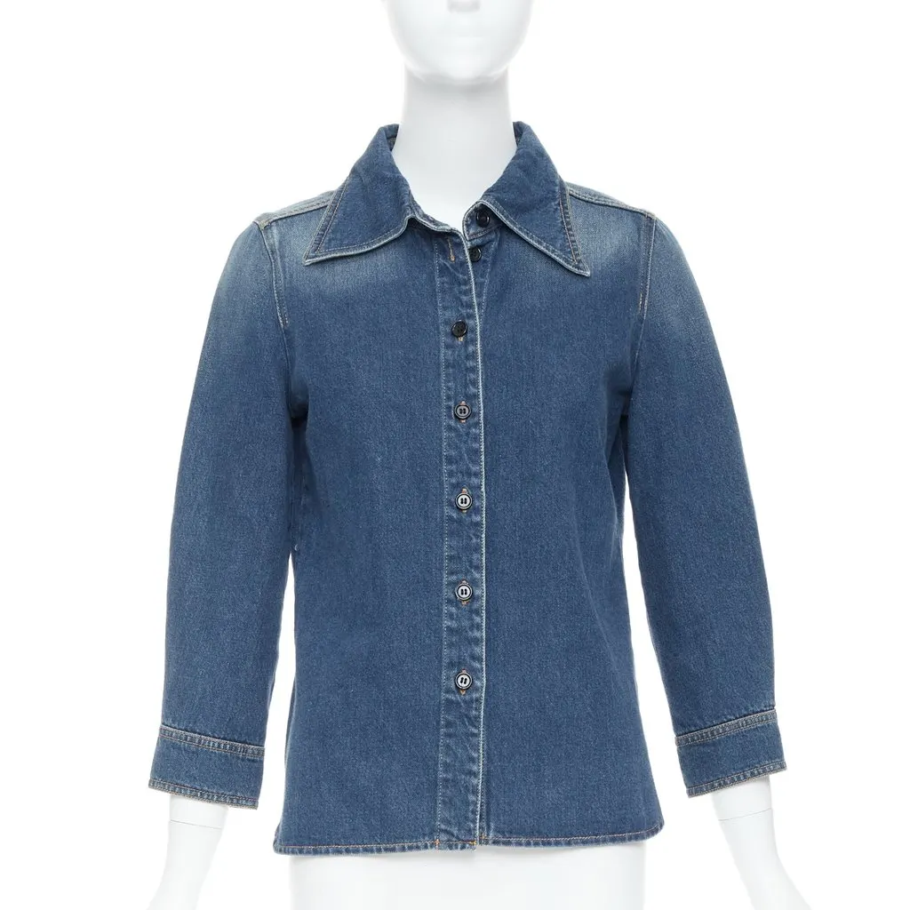 Chloé Blue Cropped Denim Shirt Blue Cotton Never worn - Inside View