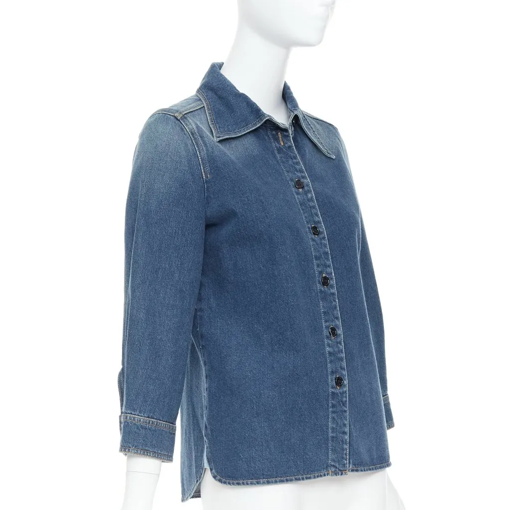 Chloé Blue Cropped Denim Shirt Blue Cotton Never worn - Model View