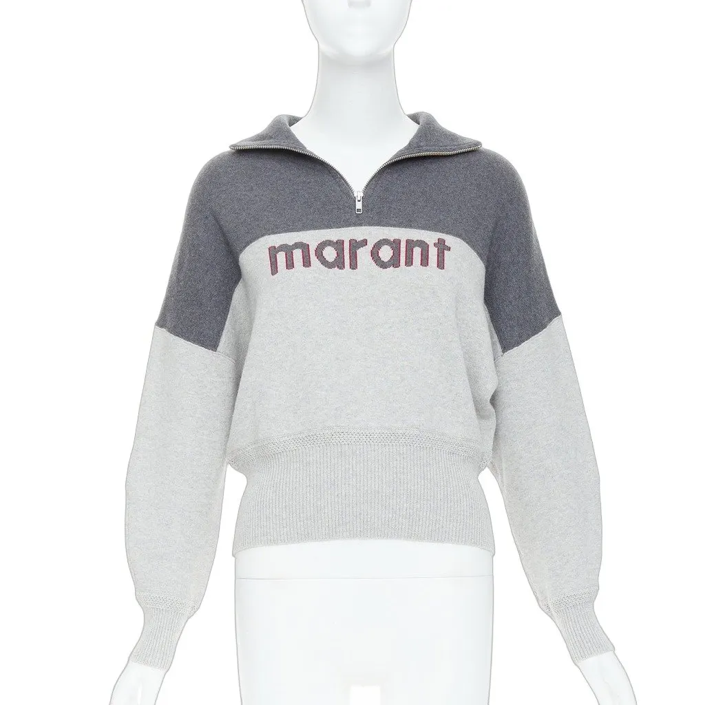 Isabel Marant Logo Half Zip Jumper Grey Cotton Never worn - Front View