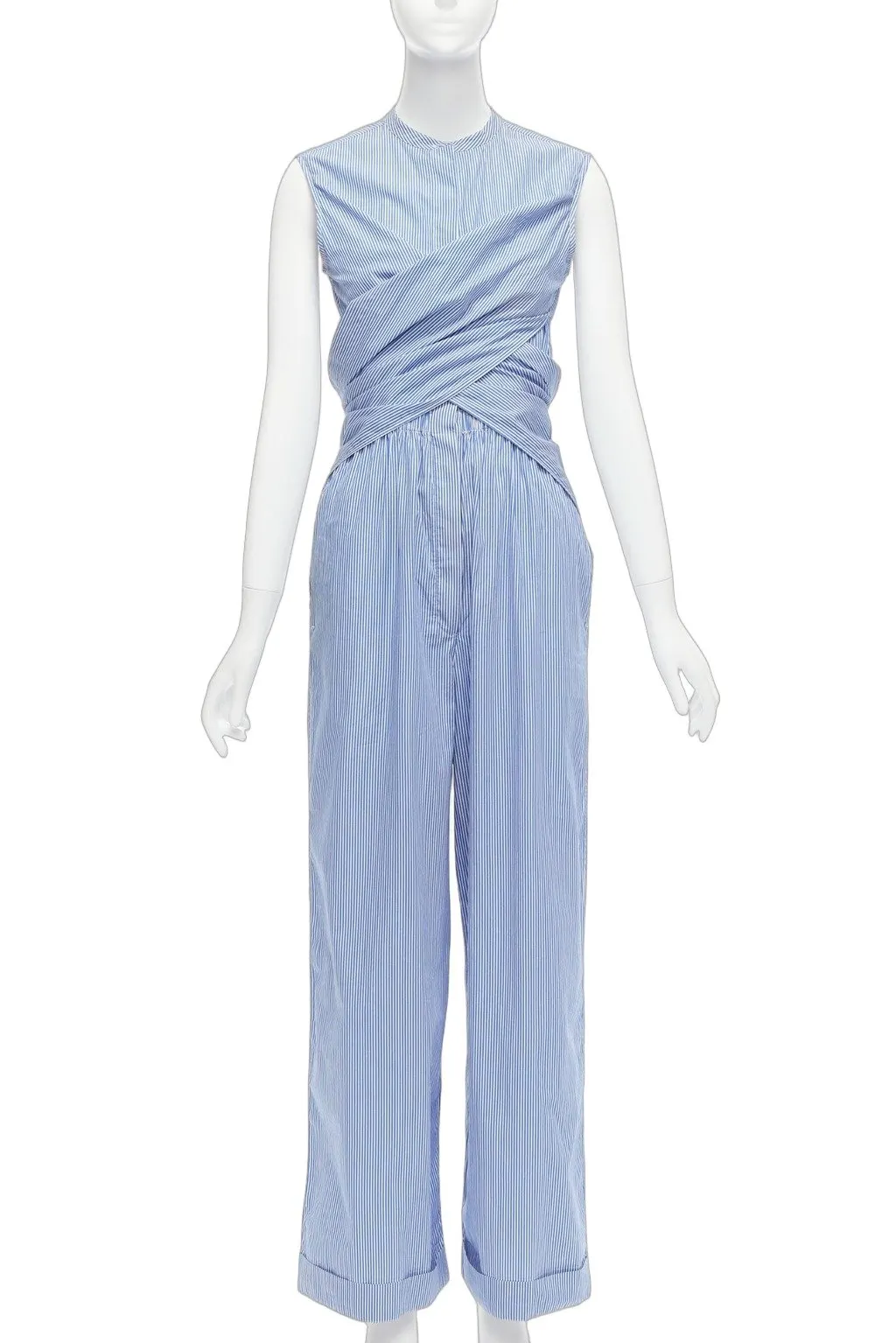 Unsigned Striped Wrap Jumpsuit White Very good - Front View