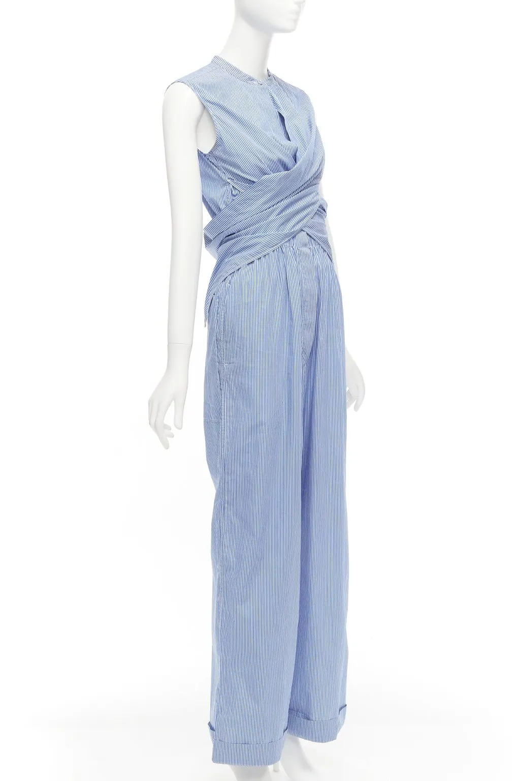Unsigned Striped Wrap Jumpsuit White Very good - Inside View
