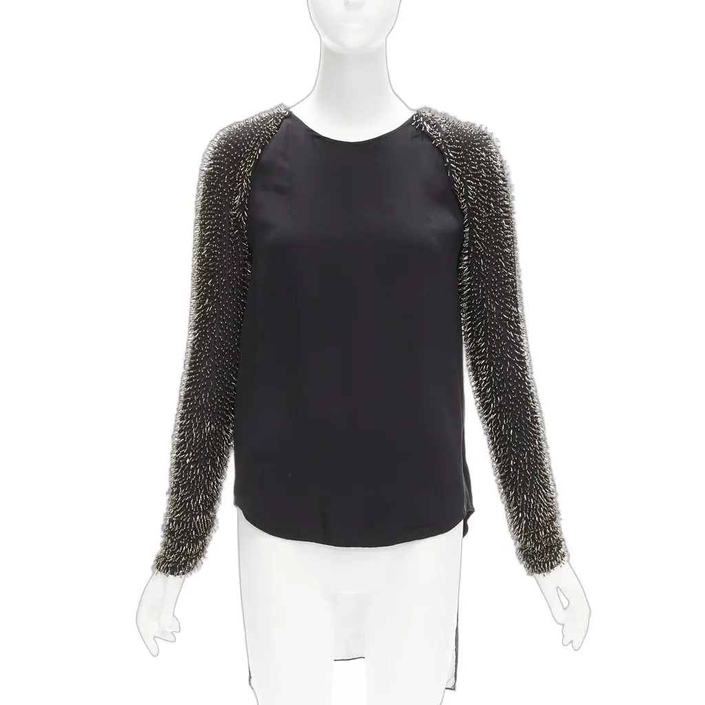3.1 Phillip Lim Beaded Raglan Top Black Very good - Front View