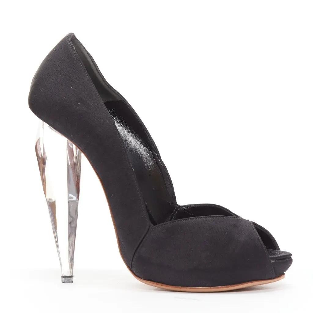 Alexander McQueen Lucite Dagger Heels Black Satin Very good - Front View