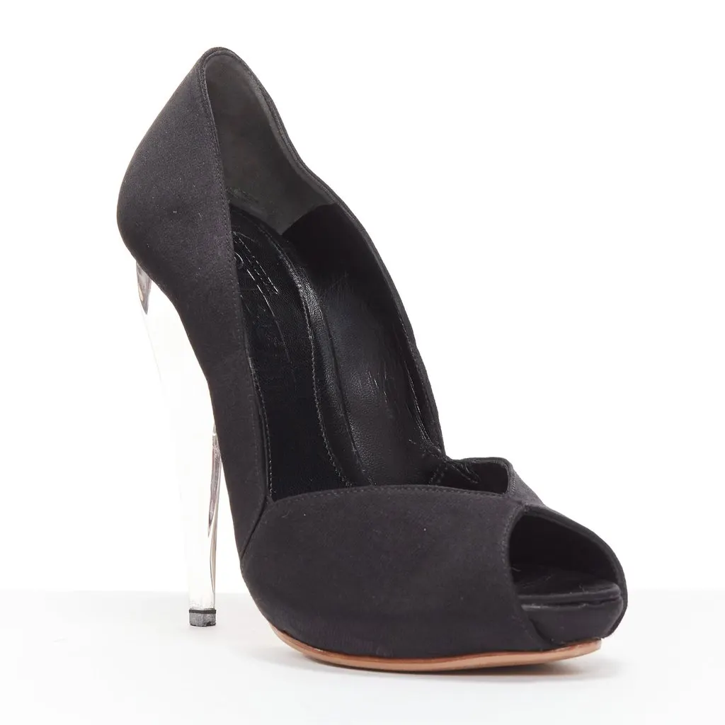 Alexander McQueen Lucite Dagger Heels Black Satin Very good - Back View