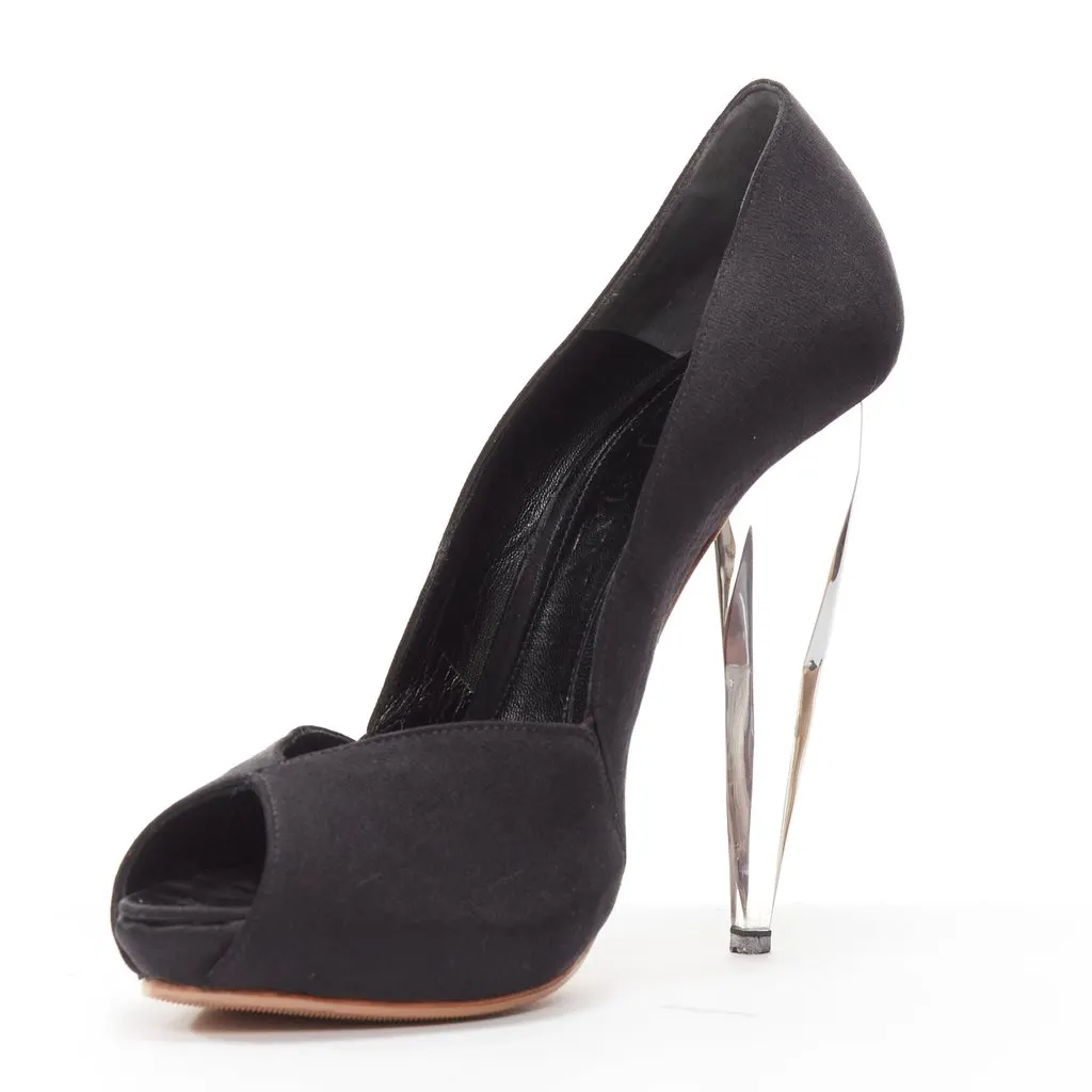 Alexander McQueen Lucite Dagger Heels Black Satin Very good - Model View