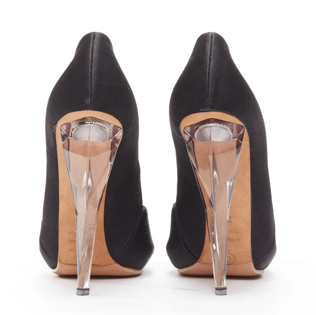 Alexander McQueen Lucite Dagger Heels Black Satin Very good - Box View