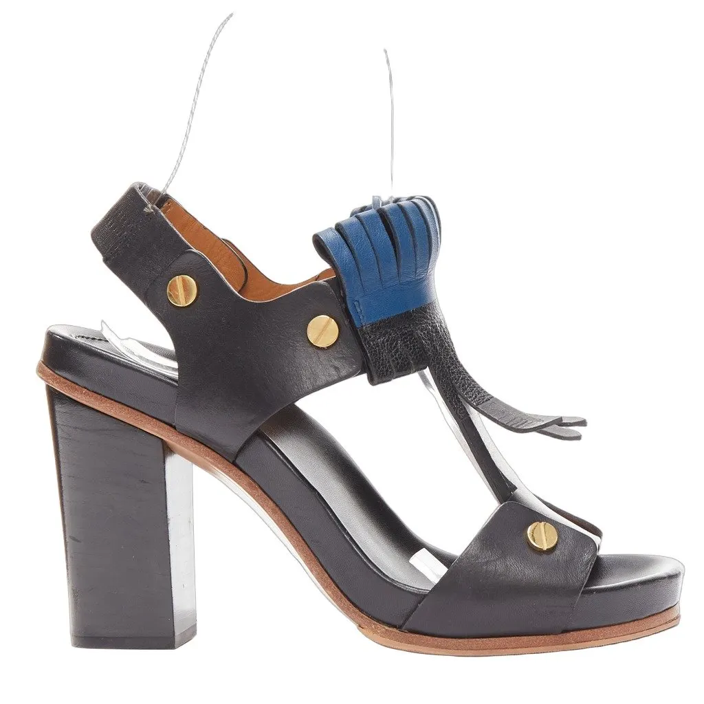 Chloé Fringe Grommet Sandals Black Leather Good - Front View