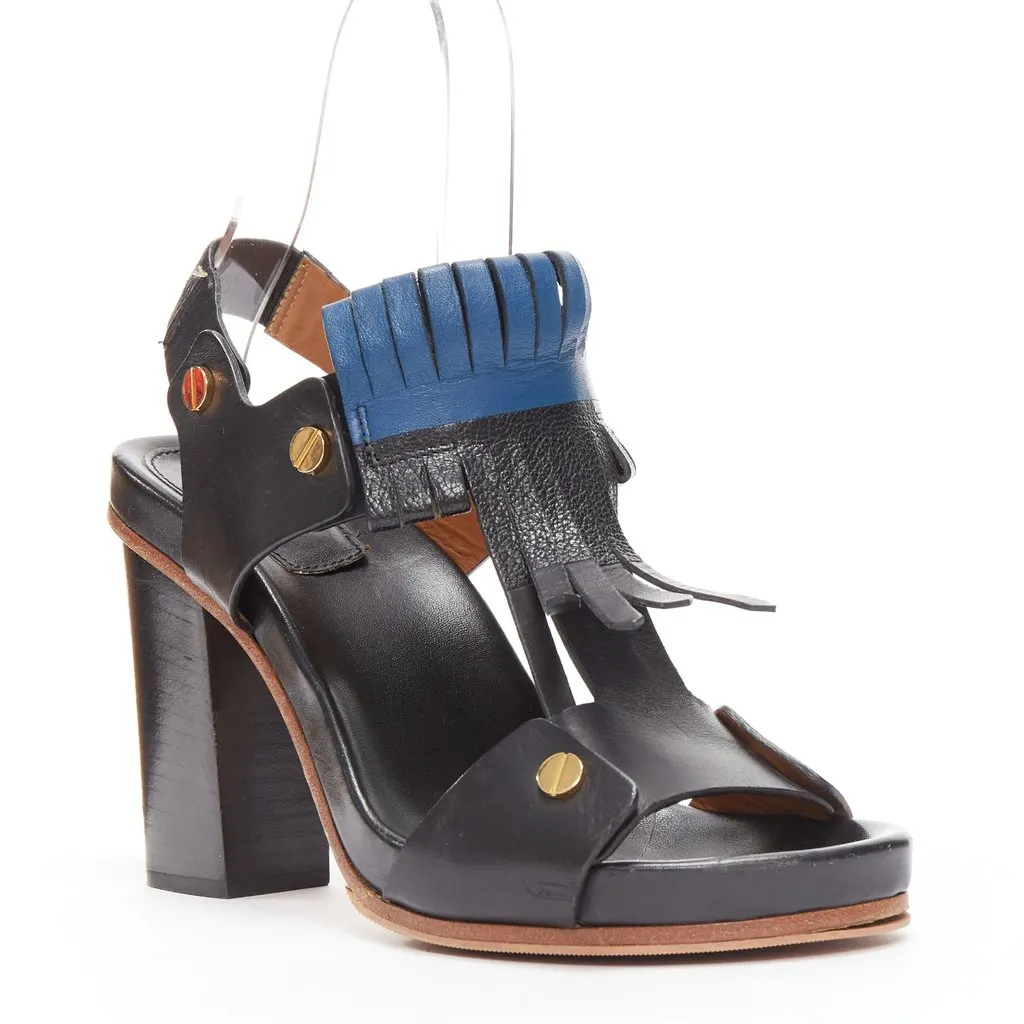 Chloé Fringe Grommet Sandals Black Leather Good - Back View
