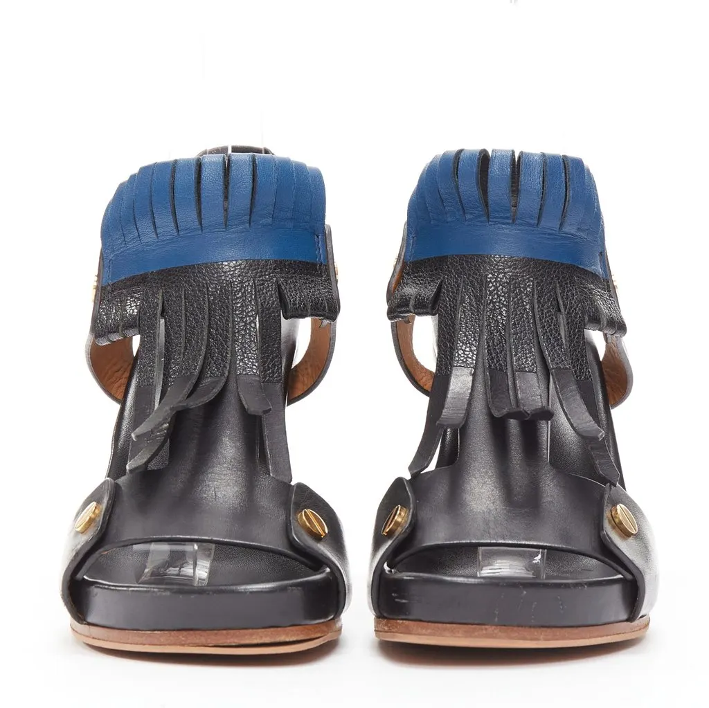 Chloé Fringe Grommet Sandals Black Leather Good - Inside View
