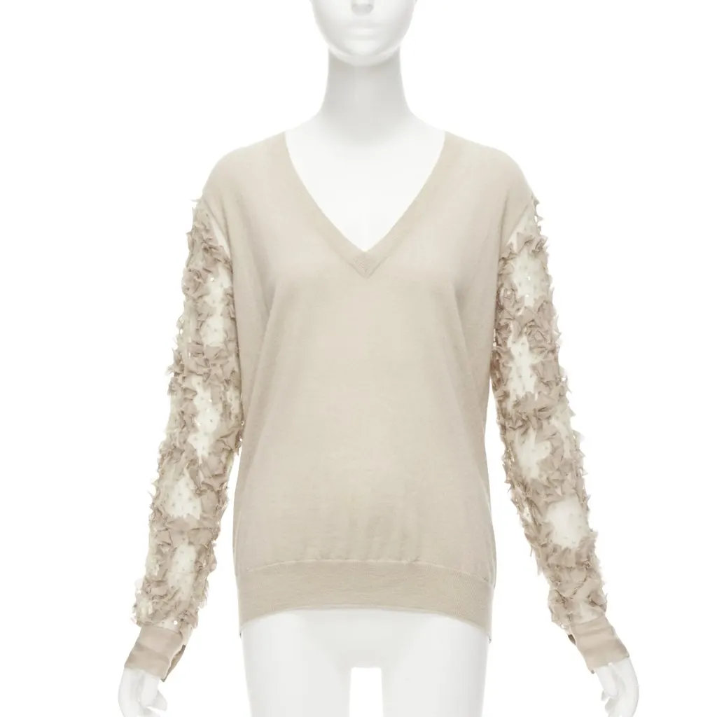 Dries Van Noten Ruffle Sheer Sweater Anthracite Cashmere Good - Front View