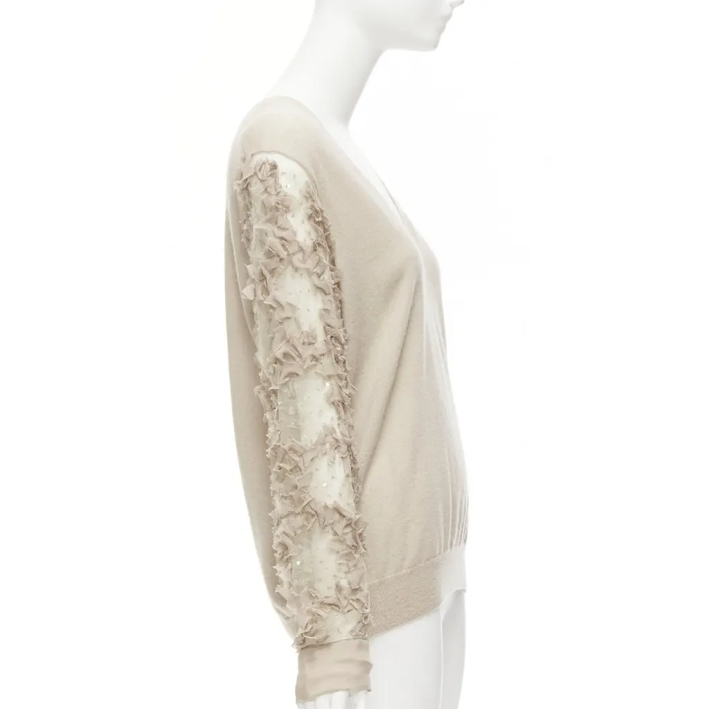Dries Van Noten Ruffle Sheer Sweater Anthracite Cashmere Good - Model View