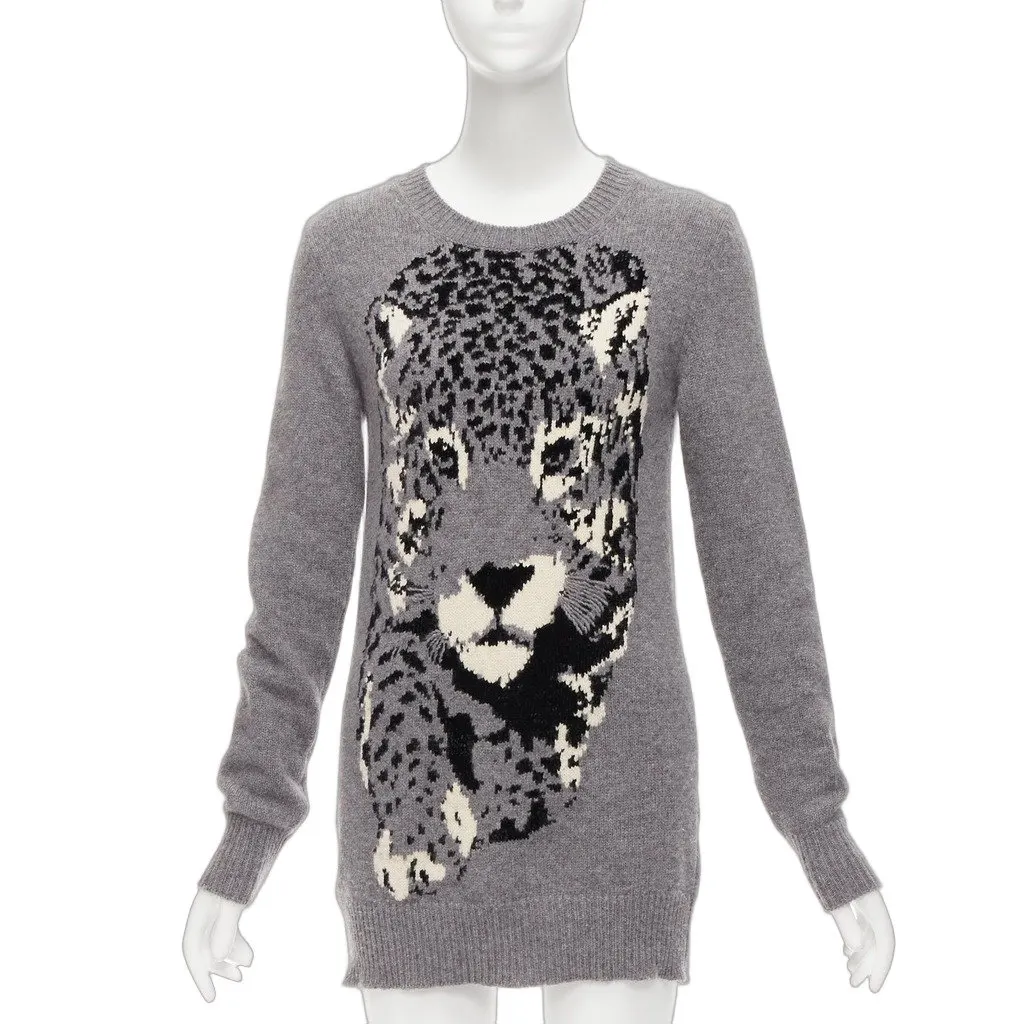 Stella McCartney Leopard Knit Dress Grey Wool Never worn - Front View