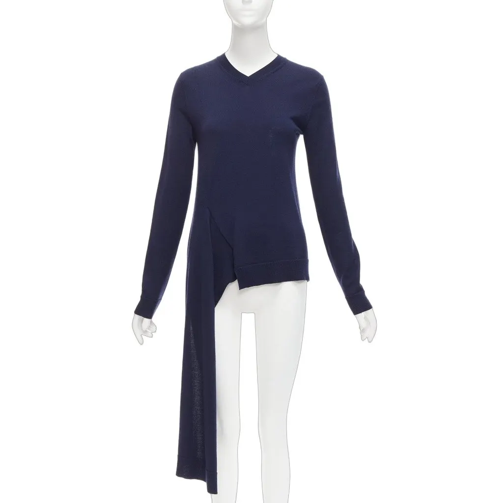 Ports 1961 Asymmetric Hem Sweater Navy Wool Fair - Front View