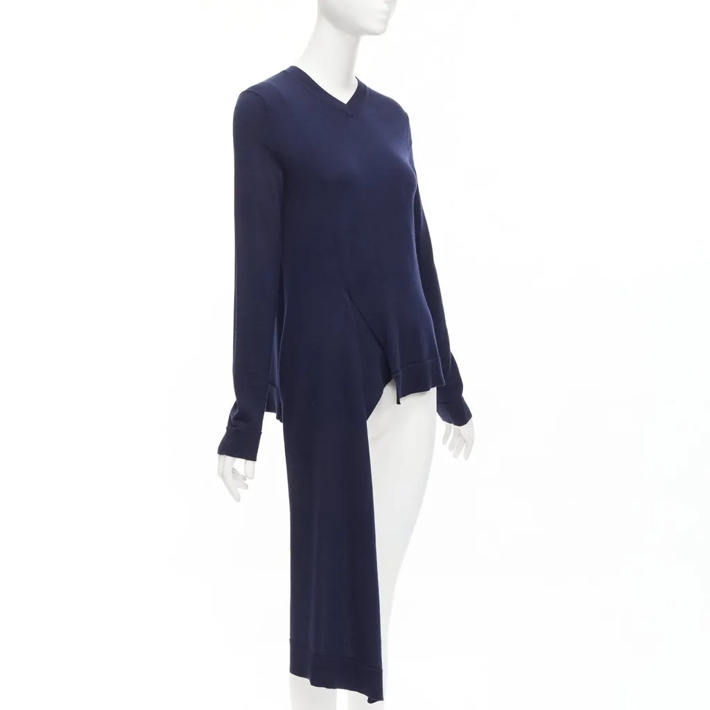 Ports 1961 Asymmetric Hem Sweater Navy Wool Fair - Inside View