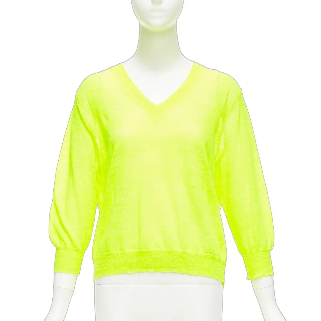 J.Crew Neon V Neck Pullover Yellow Cotton Never worn - Front View