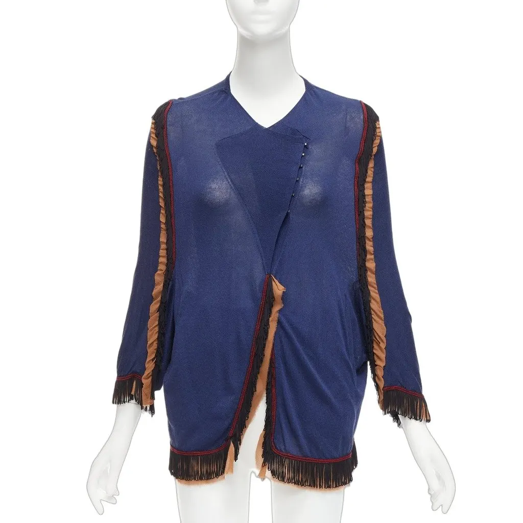 Toga Archives Loop Fringe Cardigan Navy Cotton Very good - Front View