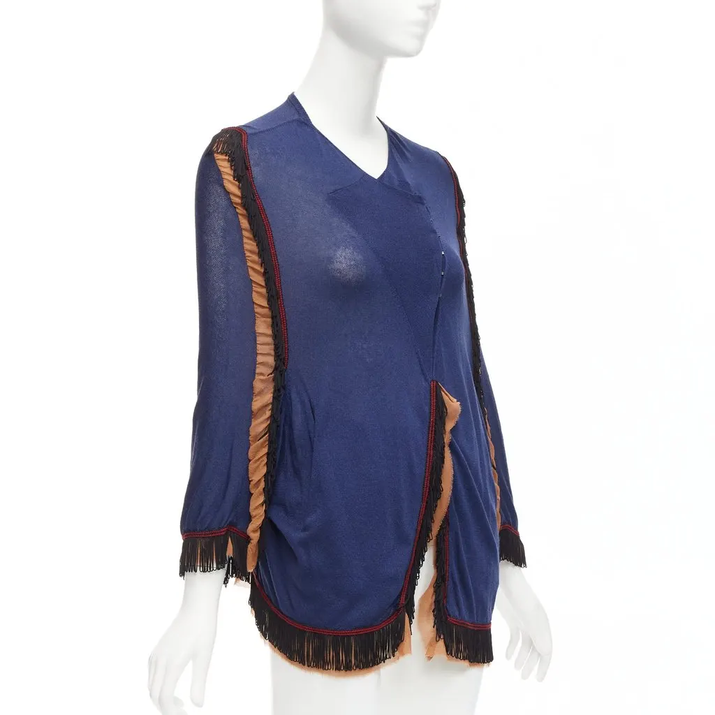 Toga Archives Loop Fringe Cardigan Navy Cotton Very good - Model View