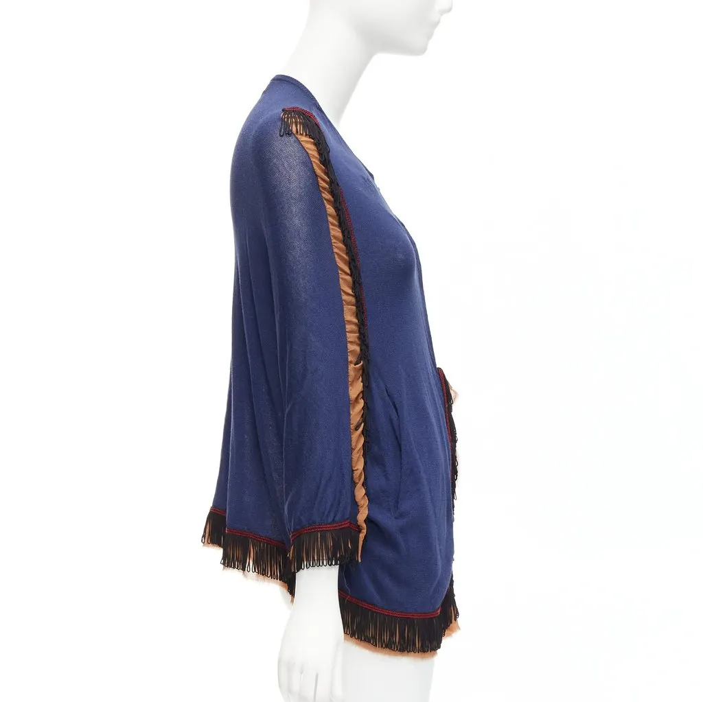 Toga Archives Loop Fringe Cardigan Navy Cotton Very good - Box View