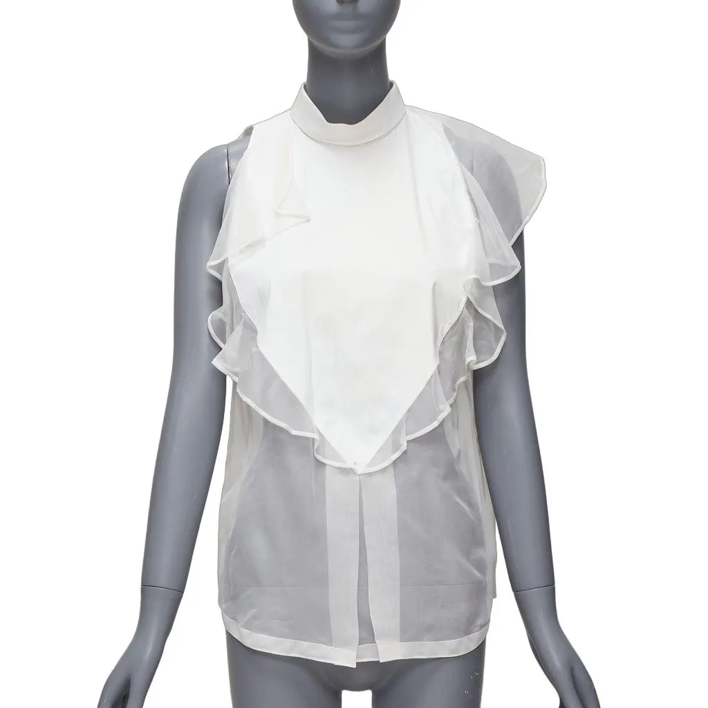 Givenchy Ruffle Collar Shirt White Cotton Fair - Front View