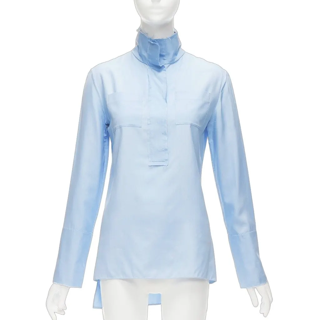 Marni Raw Edge Hem Shirt Blue Silk Good - Front View